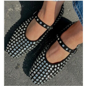 Issa Rhinestone Mary Jane Ballet Flats Black Sz 11 NWOT- A New Day